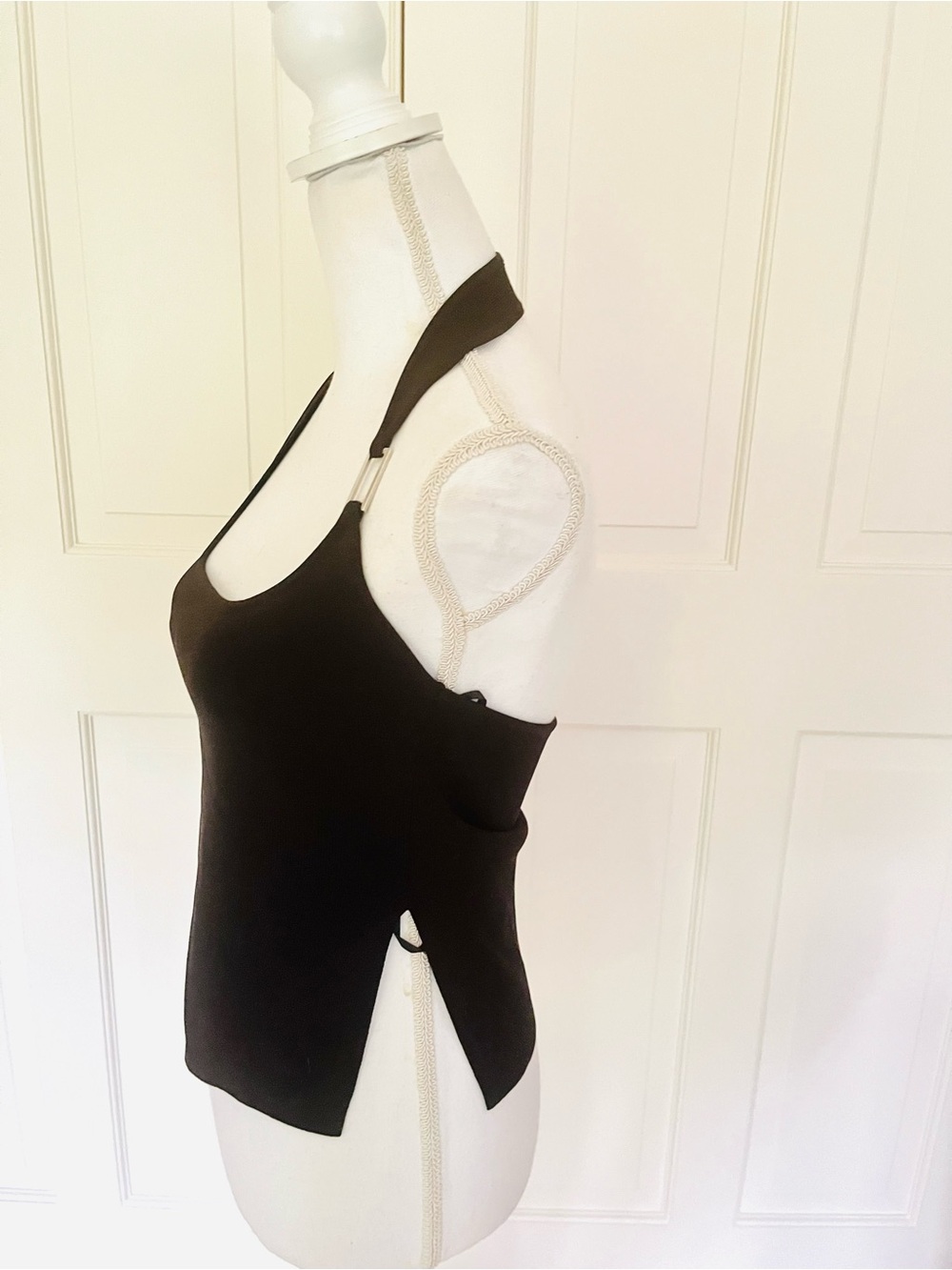 White Fox black halter top with buckle M